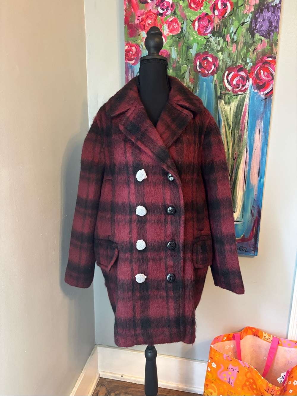 NWOT Coach plaid peacoat double breasted wool alpaca blend womens M